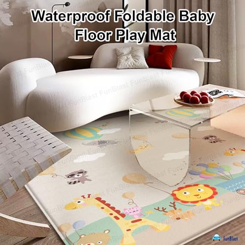 Image of FunBlast Waterproof Foldable Baby Floor Play Mat, Reversible XPE Foam Mat, Dual Size Printed Waterproof PlayMat, Floor PlayMat - Color & Print May Vary - (5.9x4.9 Feet with 1cm Thickness) (6S)