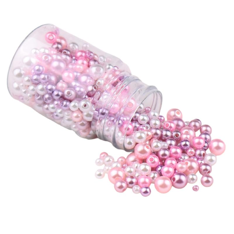 520pcs 3-8mm Pearl Beads for Craft Round Looes Beads for,Bracelets,Necklaces Decoration Making,Pink