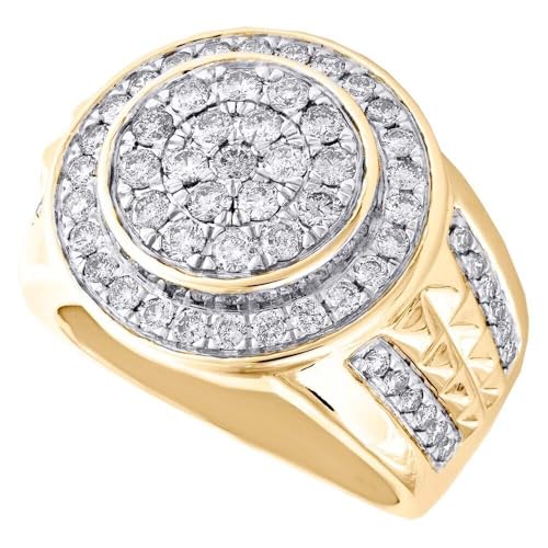 Round Cut White Diamond In 14K Yellow Gold Finish 925 Sterling Silver Double Halo Iced Out Charm Engagement Pinky Ring For Men's3