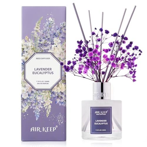 Image of Airkeep Reed Diffuser Set /Lavender Eucalyptus /6.76 fl oz(200ml) /1 Pack /Home & Office Decor Aromatherapy Diffuser Oil Gift Set