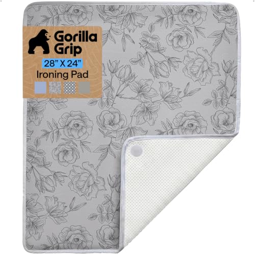 Image of Gorilla Grip Premium Ironing Pad, 28 x 24 Inch, Heat and Scorch Resistant, Magnetic Laundy Pad, Gray Floral