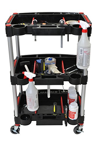 Offex Rolling 3 Shelf Mechanics Tool Storage Utility Cart With 3" Casters - Red/Black #TOP5