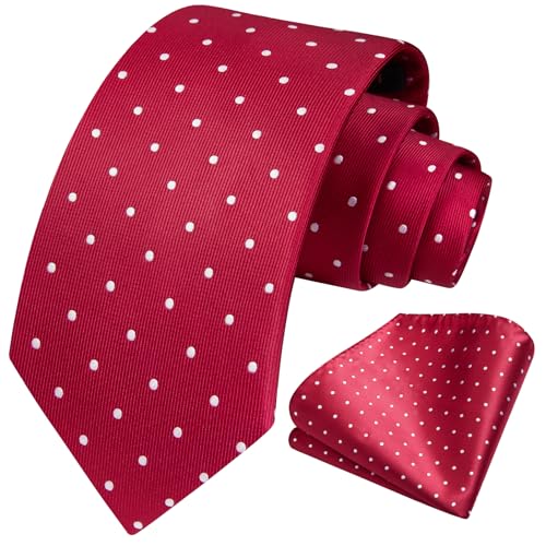 Image of HISDERN Polka Dot Ties for Men Classic Silk Ties and Pocket Square Formal Business Necktie Handkerchief Wedding Party
