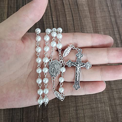 Rnivida Catholic Beads Rosary Necklace with Jesus Crucifix, Miraculous Medal Rosary Prayer Gifts for Women4