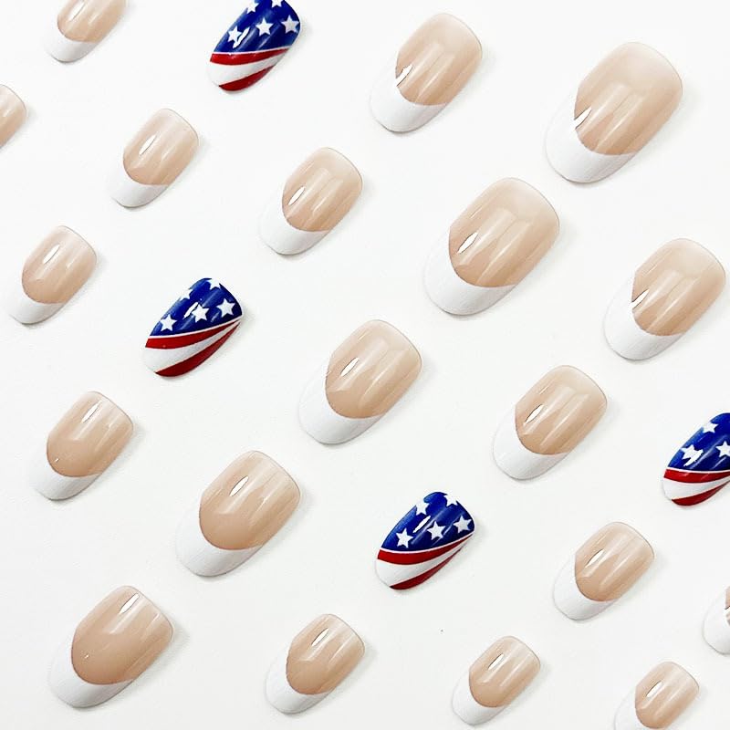 24Pcs Independent Day Press on Nails - American Flag Design