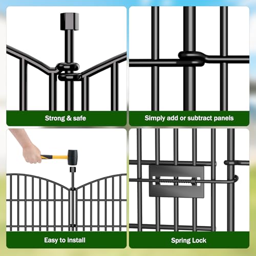 Image of 10 Panels No Dig Decorative Garden Fence with Gate - 40 in (H) x 23.6 ft (L), Dog Fence Outdoor for Yard, Rustproof Metal Animal Barrier Ground Stakes Fencing for Garden, Patio, Flower Bed