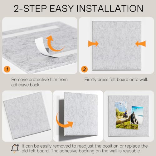 Image of MaxGear Felt Bulletin Board 36 inch x 24 inch, Light Gray Felt Wall Tiles Push Pins