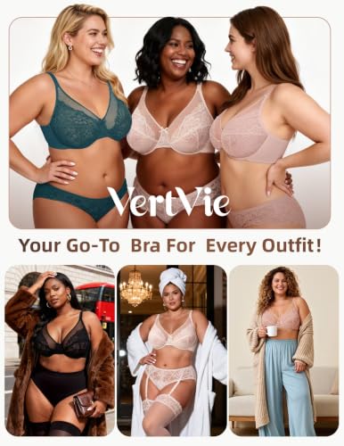 Image of Vertvie Minimizer Bra for Women Underwire Full Coverage | Supportive for Heavy Breasts, Unlined Soft Lace, Lightweight, Comfortable, Adjustable, Flattering for Plus Size Everyday Wear