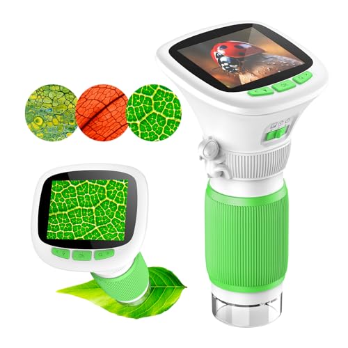 AUKCLAX 1000X Recordable Kids Microscope 200W Photo & Video 2.4"IPS Screen Illuminable Digital Microscopes for Kid 3 4 5 6 7 8 9 10 11 Years Old Boys Girls Student Science Toys Kits Birthday Edu Gifts