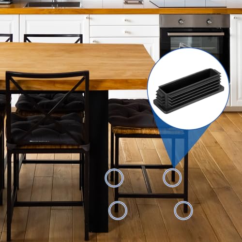 Image of uxcell 2 Pcs Rectangle Tubing End Caps 4 3 /4 x 1 9 /16 Inch Plastic Hole Plugs Insert End Cap for Metal Tubing Post Chair Leg Table Bookshelves Furniture, Black