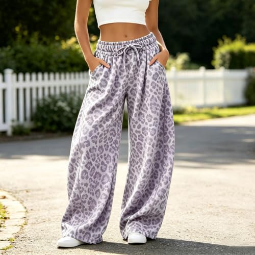 Women Leopard Pants Baggy Fall Wide Leg Sweatpants Lounge Y2K Sweat Pants - image 2