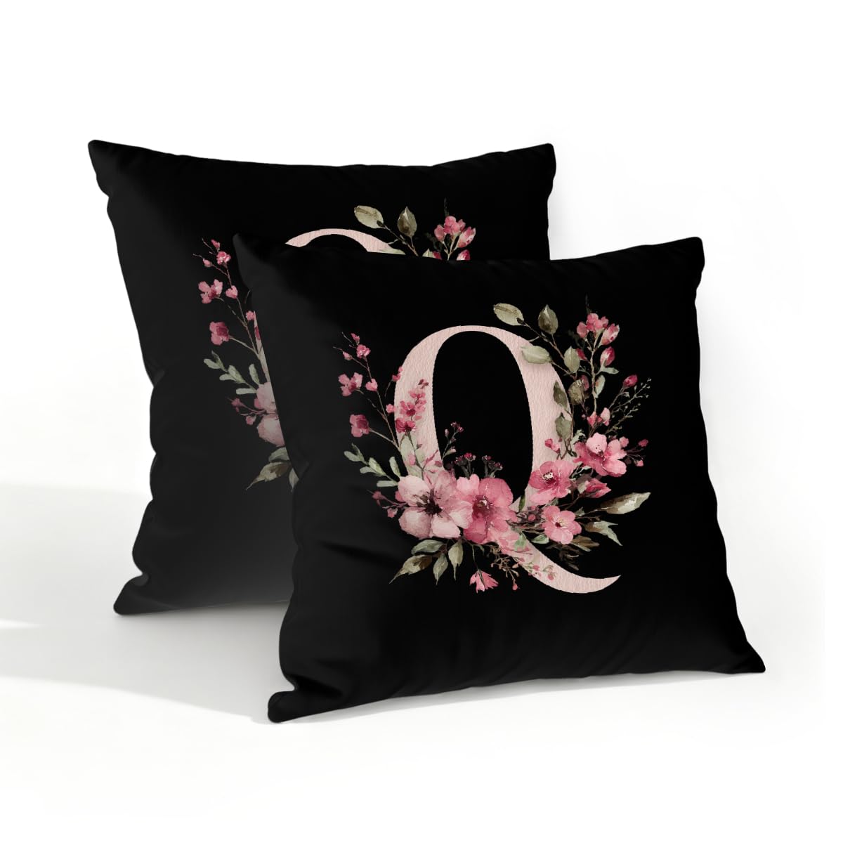 Outdoor Pillow Covers Waterproof Pillowcases 18x18in Set of 2 Botanical Floral Letter Q Decorative Throw Cushion Case for Couch Sofa Garden Patio Furniture