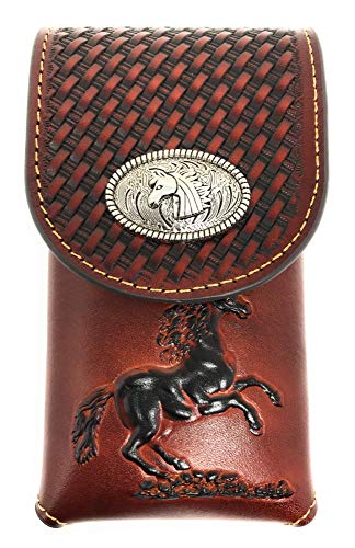 Texas West Western Cowboy Tooled Leather Horse Concho Belt Loop Medium Cell Phone Holster Case (Brown)