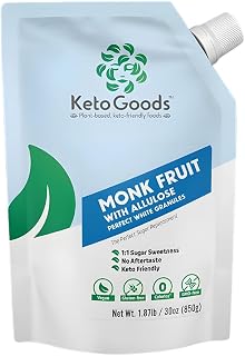 Keto Goods Monk fruit Sweetener with Allulose - White Sugar Substitute with 1:1 Sugar Sweetness No Erythritol - Ideal for Baking - Perfect White Allulose Granules - Keto Friendly Zero Calorie Sweetener