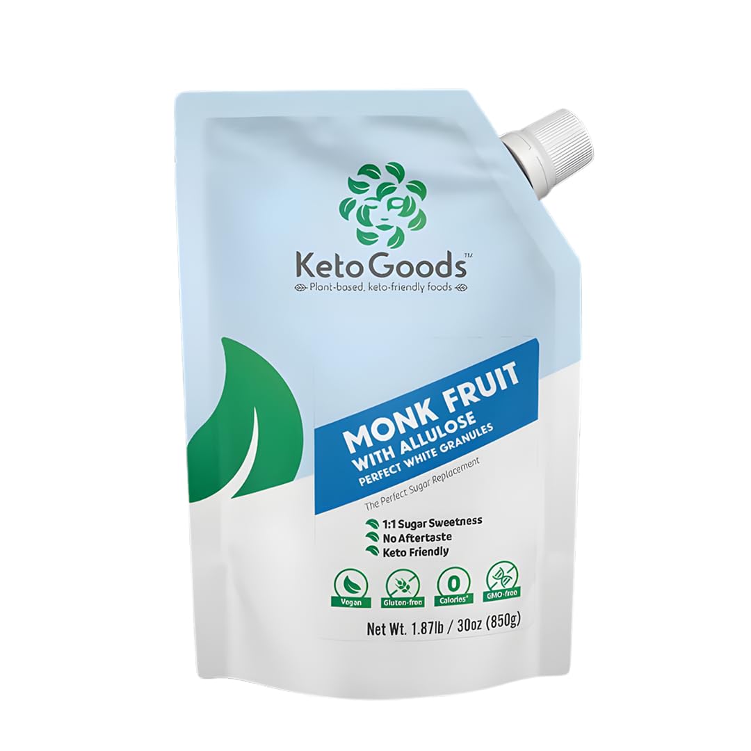 Keto Goods Monk fruit Sweetener with Allulose - White Sugar Substitute with 1:1 Sugar Sweetness No Erythritol - Ideal for Baking - Perfect White Allulose Granules - Keto Friendly Zero Calorie Sweetener