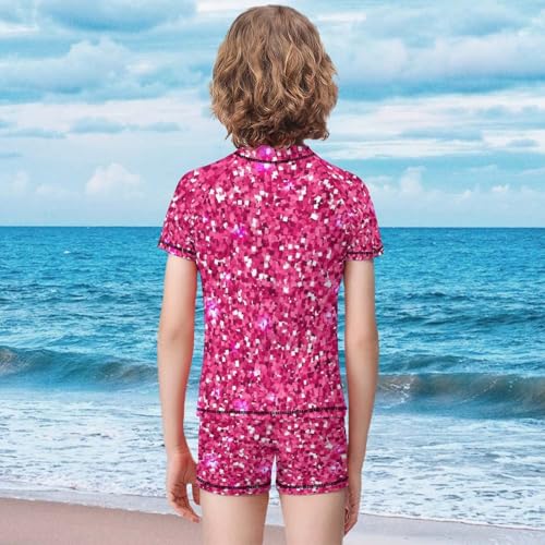 Pink Glitter PatternChildren's Swimsuits Boys Two Piece Suit7-9Y（120cm）2