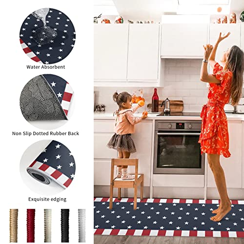 Loopop Independence Day 4Th Of July Kitchen Mats For Floor Cushioned Anti Fatigue 2 Piece Set Kitchen Runner Rugs Non Skid Washable American Flag Red White And Blue #TOP5