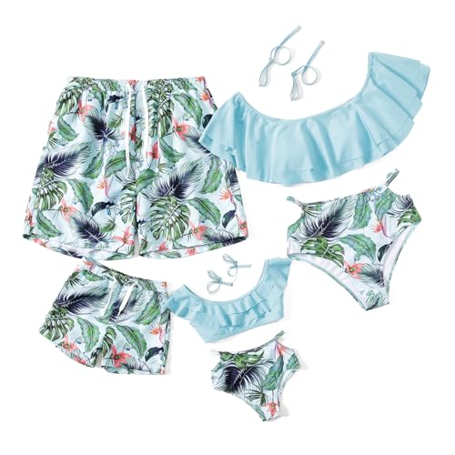 IFFEI Family Matching Swimsuits Off Shoulder Two Piece Bikini Sets Mens Swim Trunks Mommy and Me Bathing Suit with Straps Boys: 3-6 Months
