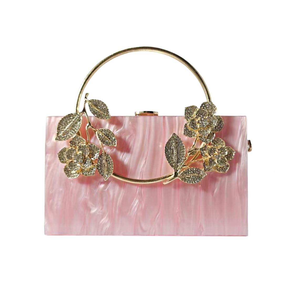 Tasysain Women Acrylic Evening Clutch Marble Pattern Carved Circle Handle Handbag Square Box Bag for Evening Cocktail Prom