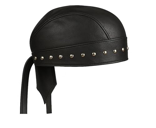 Sheep Leather Skull caps in Black Sweat Head Wraps Studded