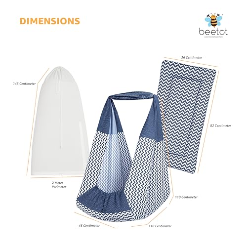 Image of Baby Cradle Set Swing /Jhula (Thottil Cloth, Palna, Dolna) | Hanging Cradle Cloth with Removable Bed and Mosquito Net | CRA-Navy Stripe