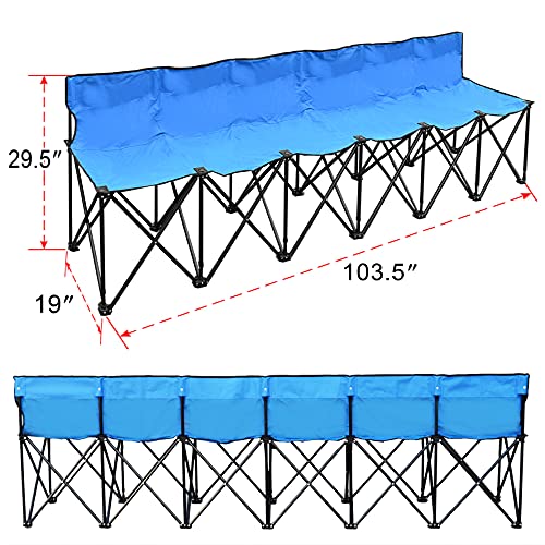 Strong Camel Portable 6 Seater Team Sports Sideline Bench Sits Outdoor Waterproof Folding Foldable (Blue) - Thumbnail 2