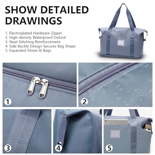 Gym Tote Bag Sports Travel Bag Oxford Waterproof with Expandable Compartment Traveling Camping Beach Yoga for Women Blue3