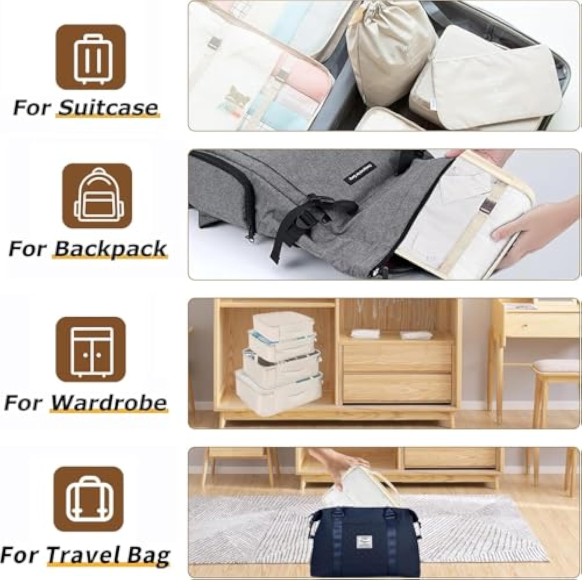 7pcs Set Travel Packing Cubes Luggage Organizers