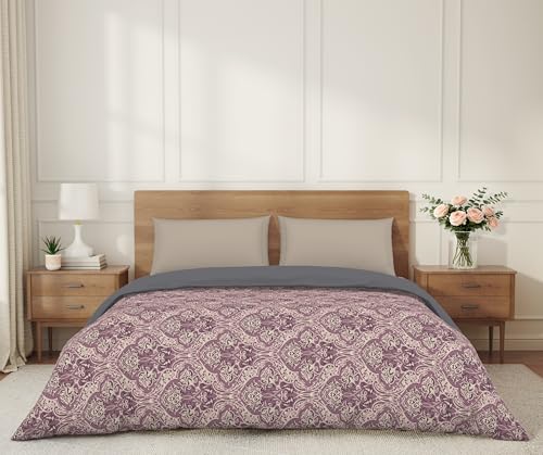 Image of Welspun Arlo Double Bed Quilt Comforter, 2-in-1 Reversible, Lightweight AC Quilt Blanket, Soft Breathable Microfiber for All Seasons & Winter Use, 200x200 cm Double Bed Quilt, Dark Violet