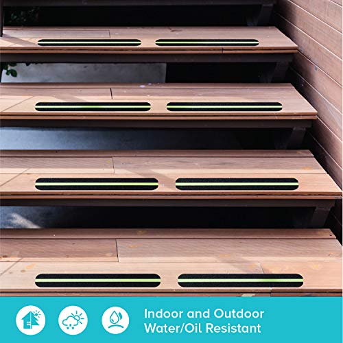 LifeGrip Anti Slip Traction Treads with Glow in Dark Stripe (12-Pack), 2" X 12", Best Grip Tape 80 Grit Non Slip, Pre-Cut Strips, Rounded Corners - Right Size and Ready to Use for Easy Application
