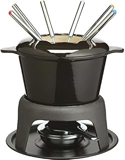 MasterClass KCFONDUEBLK Cast Iron Meat / Cheese / Chocolate Fondue Set, 21 x 18 cm - Black