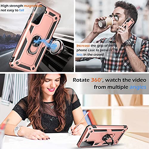 Image of Case for Samsung Galaxy S21 5G Case Heavy Duty with Built in Screen Protector Hard Armor Military Anti-Fall Bumper Cover for Samsung S21 5G 6.2 2021 Phone Cases with Magnetic Ring Kickstand (Pink)