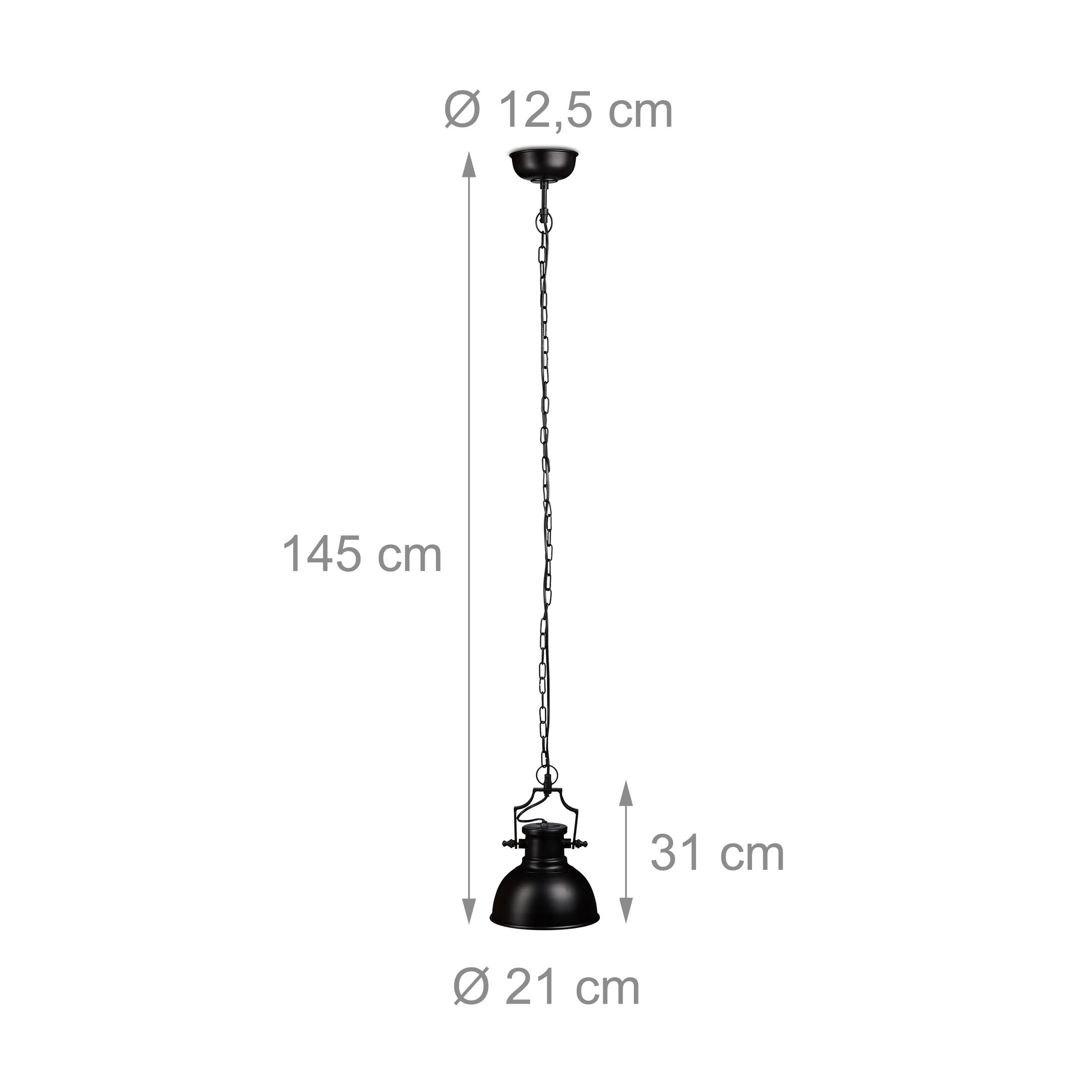 Relaxdays Lampa wisząca w stylu industrialnym, styl retro, styl habby, dekoracja do jadalni, LED E27, lampa wisząca Ø 21 cm, czarna