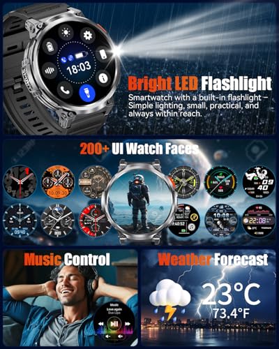 Image of Military Smart Watch for Men, 1.85 inch Big Screen, Flashlight, 930mAh Battery