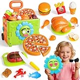 45PCS 3 in 1 Toddler Shopping Cart Trolley Play Set,Kids Grocery Cart-Pretend Play Food Set for Kids Kitchen,Cutting Food ,Preschool Learning Toys, Boys & Girls Birthday Gift for Toddler 3 4 5 6+