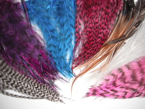 20-Pack of Real Grizzly Feather Hair Extensions. 20-Micro-Beads included