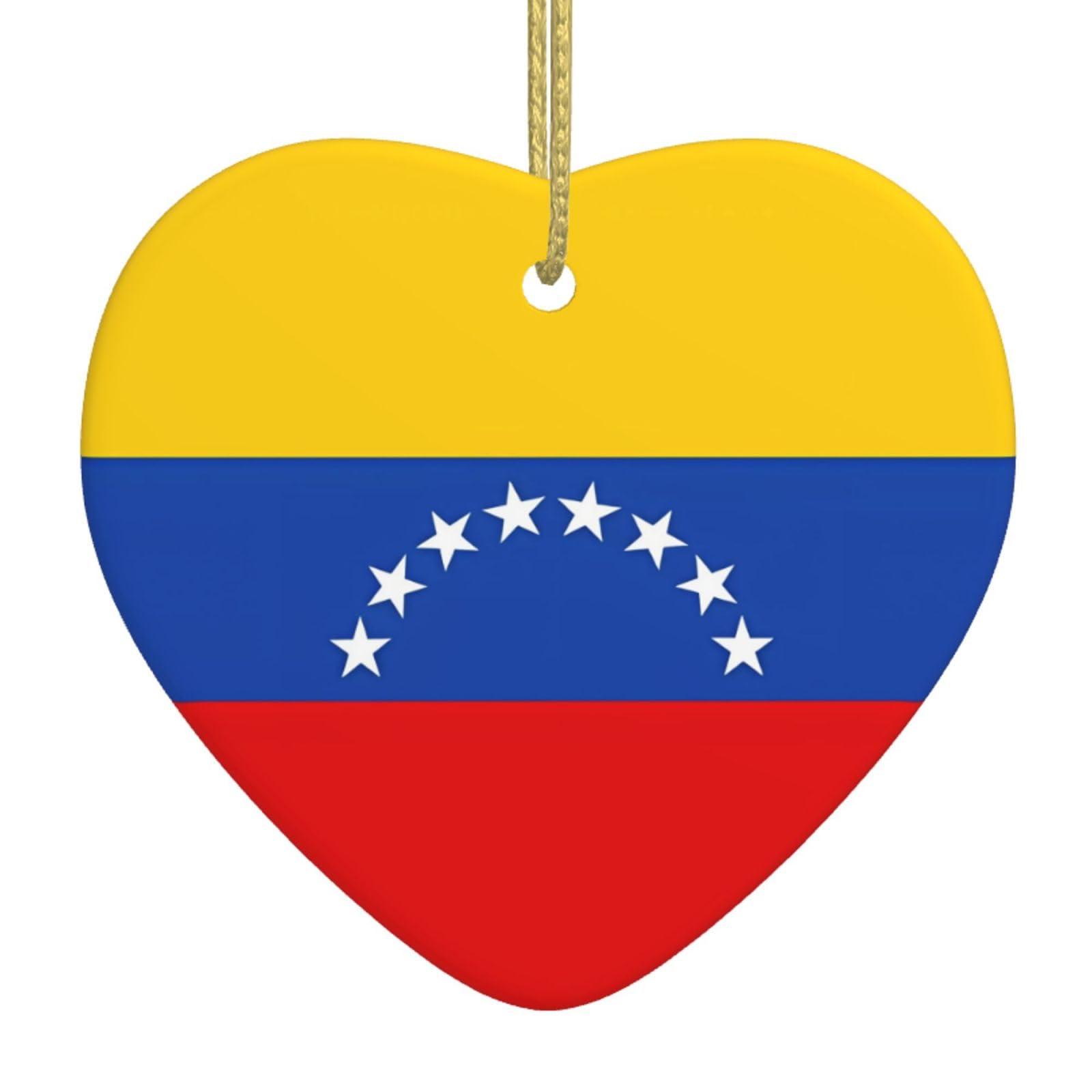 Flag of Venezuela Ceramic Christmas Heart Pendant with Silk Thread, Christmas Tree Home Decoration
