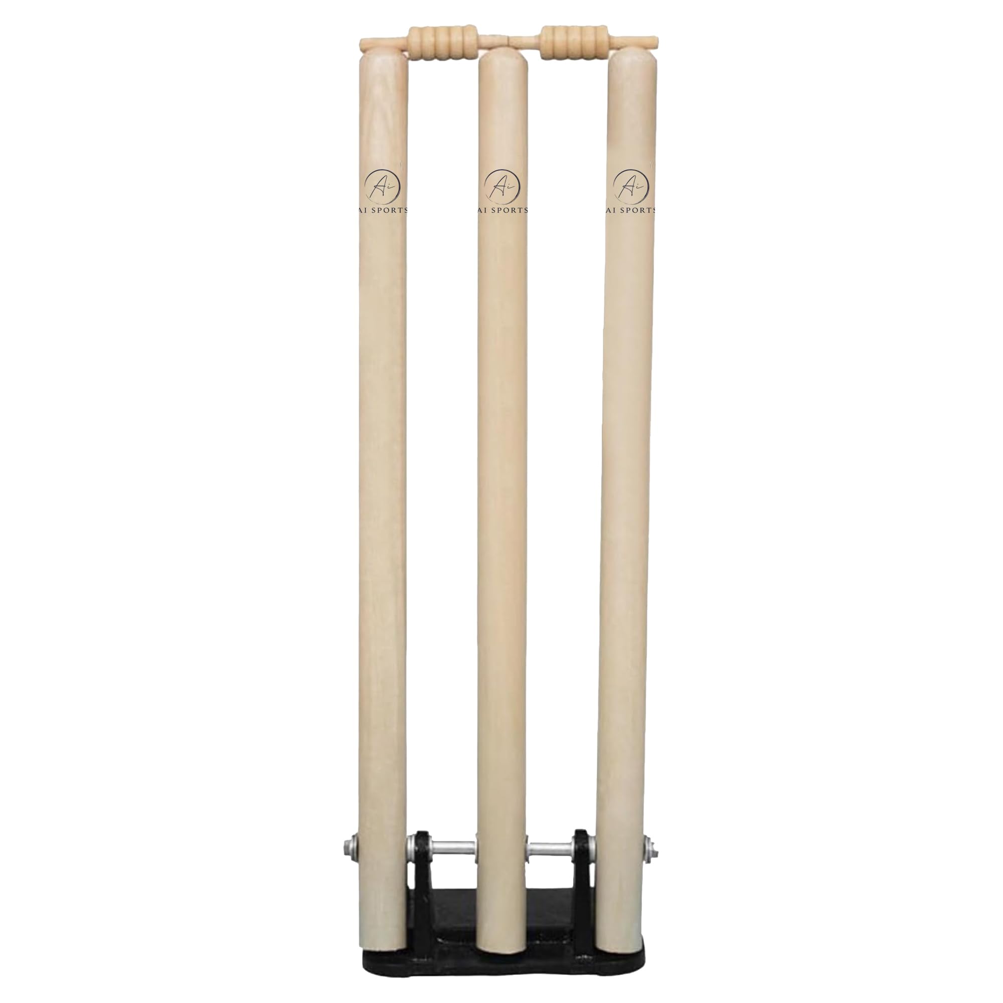 AI SPORTS Wooden Cricket Wickets with Bails & Metal Base – Heavy Duty Professional Stumps Set for Training & Matches | Durable Wooden Cricket Stumps for Club, School & Backyard Practice