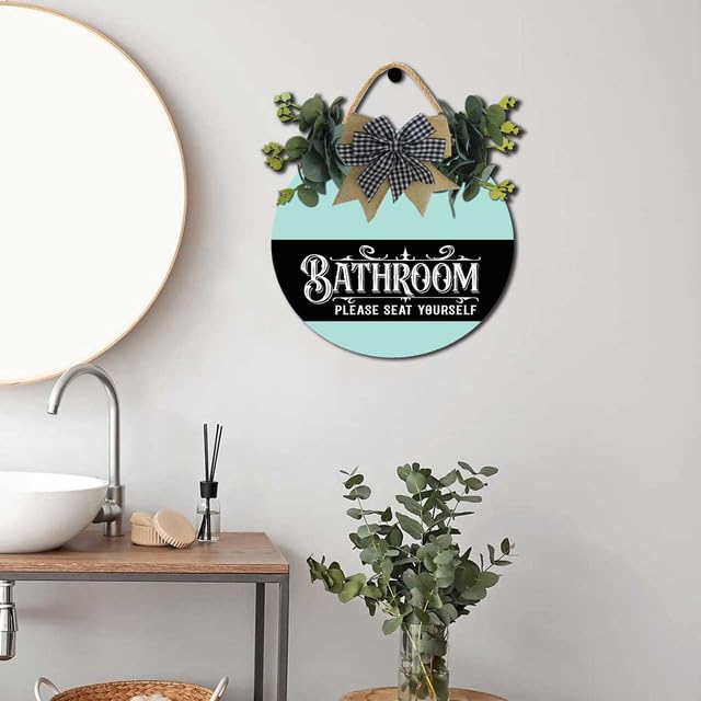 Set Decorativo Da Bagno In Legno Con Libri Finti, Cartello Rotondo 3D E Pianta Finta - 'Seat Yourself'