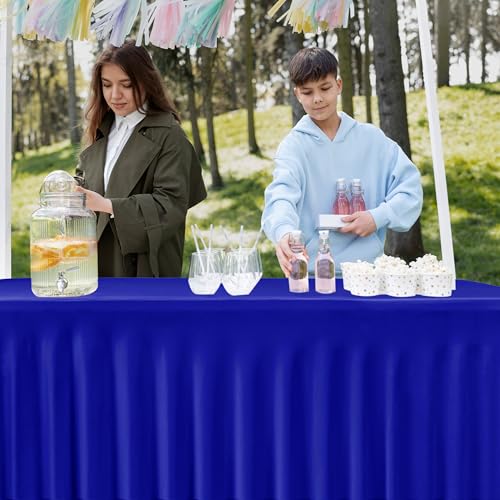 Image of HolidayIdeas Royal Blue 8ft Rectangle Spandex Tablecloth 4 Pcs Fitted Stretch Table Skirts 30x96 Inch, Ruffle Design Wrinkle-Free Polyester Table Cover for Banquets,Trade Shows, Parties, Events