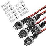 MECCANIXITY 5 Pcs Panel Mount Fuse Holder, 10/15A AC 125/250V 5 x 20mm Fuse Spade Terminal Screw Cap Fuse Holders with Pre-Soldered Wires and 15A Glass Tube Fuses