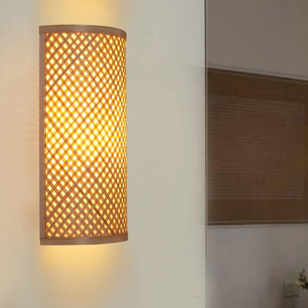 Boho Wicker Rattan Wall Sconce for Bedroom Modern Home Decoration Farmhouse Rustic Woven Bamboo Wall Mount Light Fixtures Vintage Bedroom Wall Lamp for Bedside Restaurant Kitchen Porch