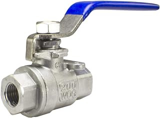 Duda Energy 2PCBV-WOG200-F025 Full Port Ball Valve, 1/4" NPT, 2 Piece, 304 Stainless Steel with Blue Vinyl Handle, 25"