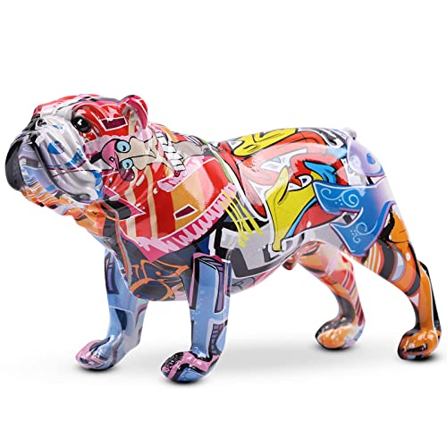 XYQXYQ Farbige Graffiti-Bulldogge-Skulptur, Graffiti-Kunst, stehende britische Bulldogge, französische Bulldogge, Statue Dekoration, Farbe Hund Mode...