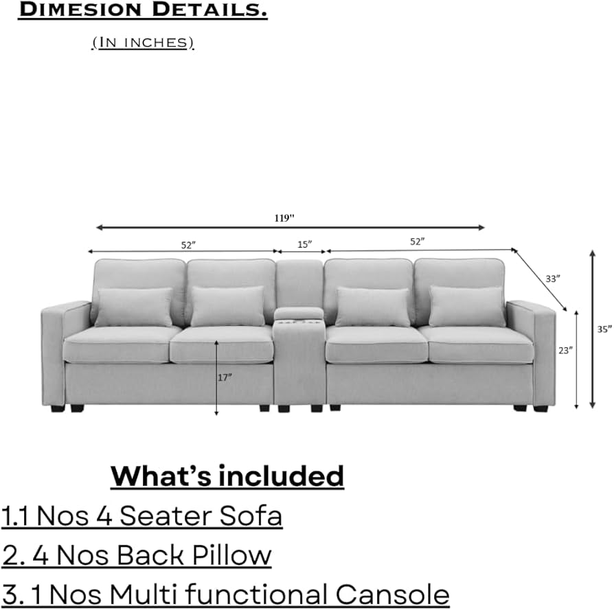 The Cozy Couch- Jasper Solid Sal Wood,4 Seater Sofa for Living