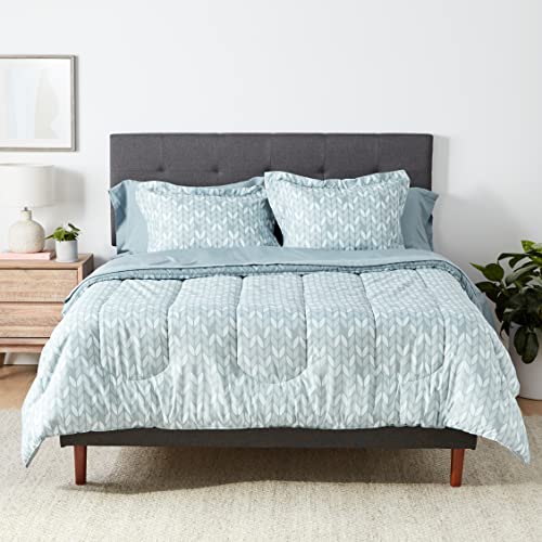 Image of Amazon Basics Full/Queen Comforter Set with Herringbone Sheets, 7-Piece Gray Leaf Bedding, Lightweight Microfiber Bed-in-a-Bag