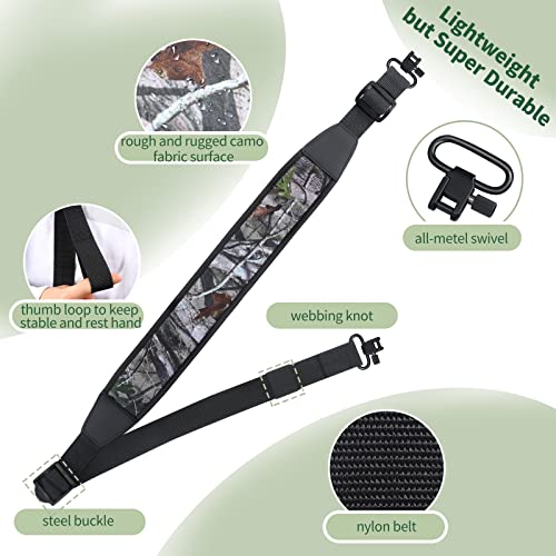 Two Points Rifle Sling, Shoulder Padded Strap Length Adjuster Traditional Sling Inclued Pack Of 2 Swivels Sling Mount-Black& Camo #TOP6