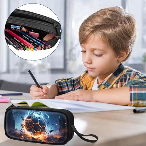 Image of TILYTADLY Large Pencil Case for Boys - Soccer Boys Pencil Pouch with Zipper Compartments - Big Capacity Pen Box Pen Bag Organizer with Keychain for Kids Teens School