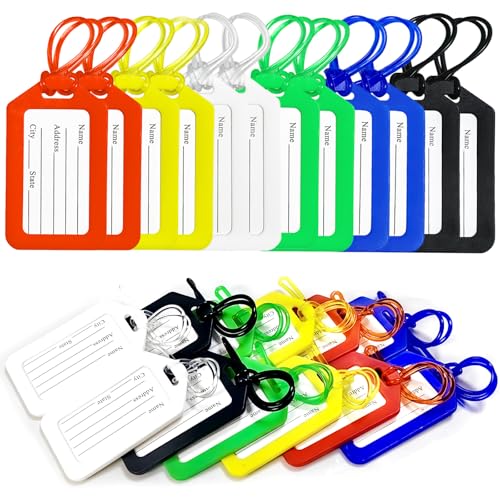 Luggage Tags for Suitcases: 12 Pack Travel Tags with Waterproof Film for Luggage, Bright Luggage Bag Tags Name Tags for Kids Adults Travel Accessories Must Haves - Bag Tags for Backpacks