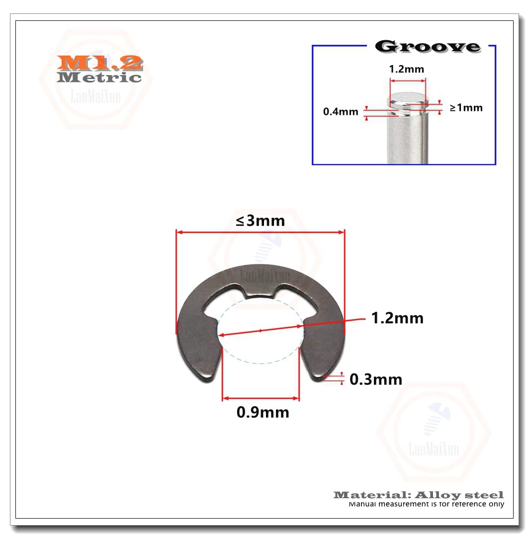 200pcs 1.2mm E-Clip Circlip External Retaining Ring Snap Ring GB896 - Alloy steel?Black?